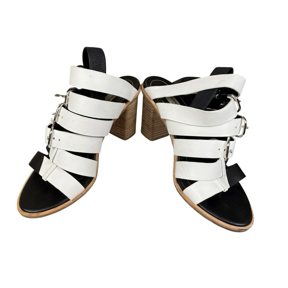 Balenciaga Bicolor Leather Buckle Sandals Black White Heels IT 36.5 US 6.5 - Picture 4 of 11
